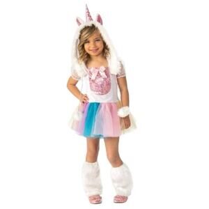 Unicorn Girls 3 Piece White Pink Halloween Costume Dress Up Theater Size 12-14